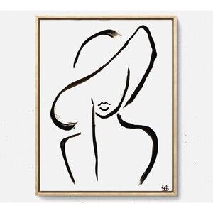 WS original silhouette hat woman painting 14X11 Gallery Paper acrylic modern art